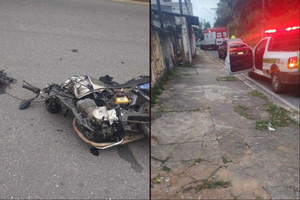 Imagens do local do acidente e da moto da vítima fatal